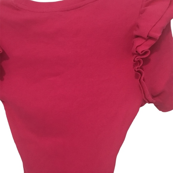 Zara women’s pink ruffled sleeve bodysuit, size medium, ribbed - Picture 3 of 7